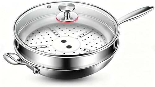 Toutrop 12.5Inch Titanium Wok with Lid,Titanium Wok Pan for Cooking,Non Stick Wok Pan With Steamer Basket,No Coating Titanium Frying Pans,PFAS/PFOA/PTFE Free Cookware