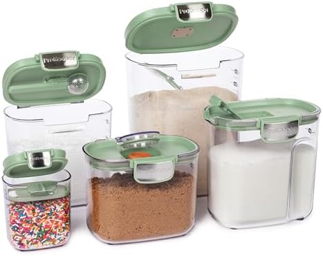ProKeeper+ Airtight Food Storage Container Set – Clear Plastic Flour and Sugar Canister Set with Magnetic Accessories for Kitchen Organization (Pistachio, 9-Piece)