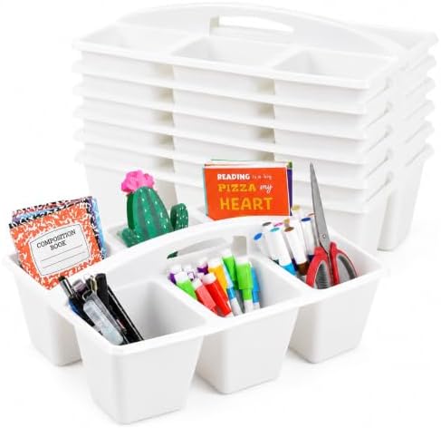 6 Pack Classroom Caddy with Handle, 6 Compartment (White)