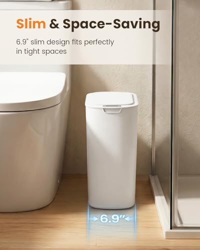 Cesun 5 Gallon Automatic Bathroom Trash Can with Lid, White, Touchless