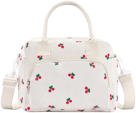 Lunch Bag Women Lunch Box for Women Adult Cute Insulated Lunch Bag Lager Cooler Lunch Tote Bags for Work Picnic (Beige-Cherry)
