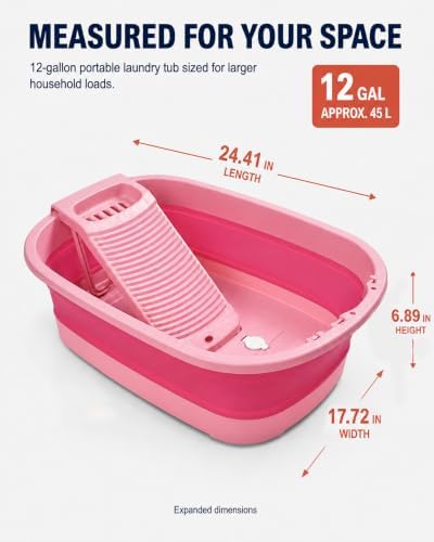 12 Gallon Large Collapsible Washboard Basin for Hand Washing Clothes