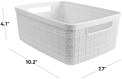 Curver Set of 8 Small 4.5L Jute Decorative Plastic Organization and Storage Baskets - Perfect Bins for Home Office, Closet Shelves, Kitchen Pantry and All Bedroom Essentials, White