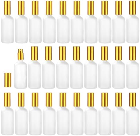 30 Pcs Frosted Glass Spray Bottles - 3.4 oz / 100 ml Refillable Empty Perfume Atomizer, Fine Mist Spray Bottle, Leak-Proof Reusable Containers for Travel, Essential Oils & Liquid Dispensing (Gold)