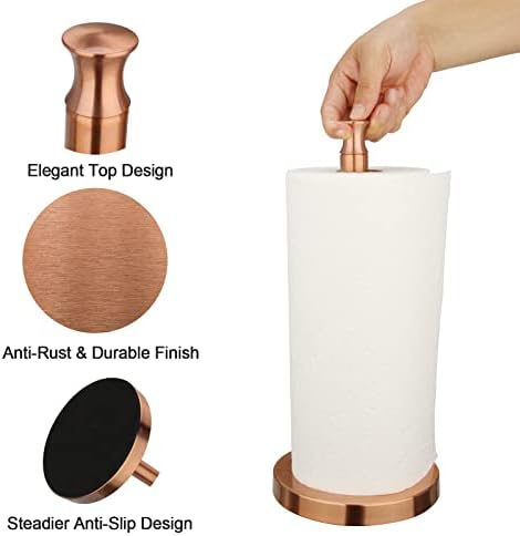 Paper Towel Holder Roll Dispenser Stand for Kitchen Countertop & Dining Room Table (Copper)