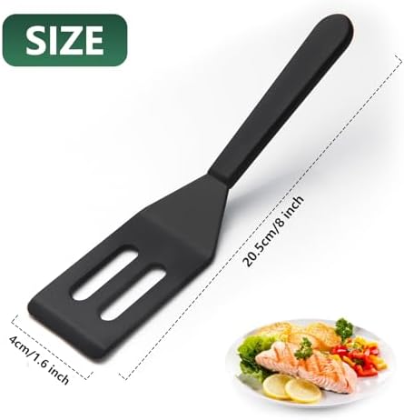 【2 Pack】Kunovo Small Spatula for Nonstick Cookware Mini Spatulas for kitchen Use,Heat-Resistant Silicone Thin Spatula Cooking Baking (Black-2)