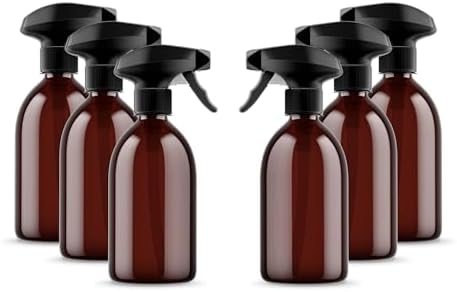 Pack of 6 - Amber Empty Plastic Squirt Bottles for Cleaning Supplies, 500ml - Hand Trigger Empty Spray Bottles for Gardening Home Cleaning - Heavy duty Industrial Refillable Mist Spray Bottles