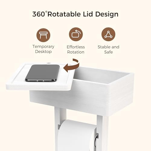 Wealone 4-in-1 White Toilet Paper Holder Stand with Storage Shelf Box