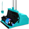Broom and Dustpan Set for Home, 51" Long Handle Standing Dustpan Blue