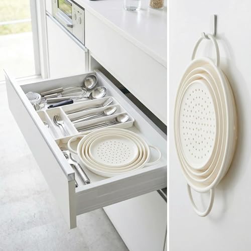 Collapsible Silicone Colander with Handles, Round Strainer with Stainless Steel Rim, Space Saving Kitchen Tool for Fruits & Vegetables,BPA-Free,Heat-Resistant Pasta Drainer (White, S)