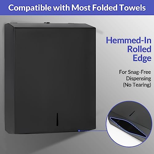 Stardrix Paper Towel Dispenser Wall Mount, Matte Black Stainless Steel Commercial Paper Towel Holder with Lock, Large Capacity 400 C Fold/525 Multifold Towels