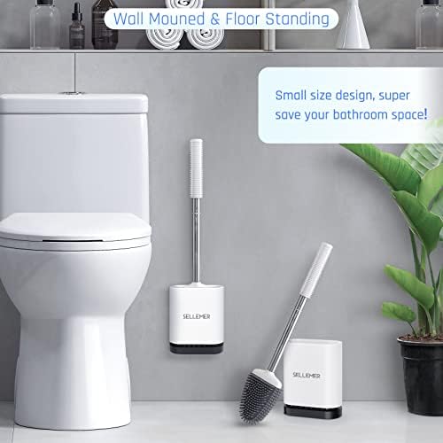 Sellemer Silicone Toilet Brush, Ventilation Slots Base Holder 3 Pack, White