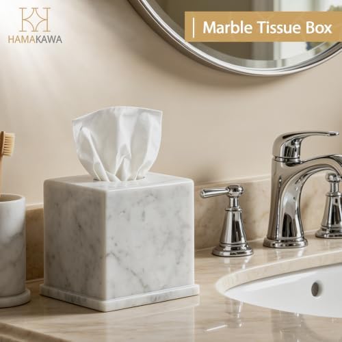 Marble Tissue Box Cover, Carrara White Tissue Organizer