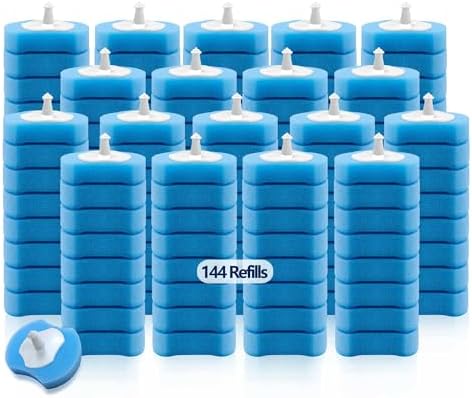 144 Count Disposable Toilet Brush Refills Compatible with Most Wands, Toilet Bowl Wand Refills-Blue Disposable Sponge Refill Heads Prefilled Cleaning Fluid for Bathroom Toilet Cleaning.
