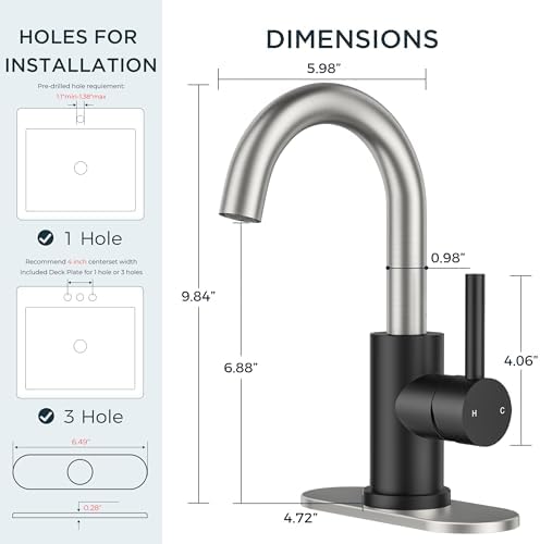 FORIOUS Bathroom Faucet 1 Hole Single Handle Sink Faucet Gold and Nickel