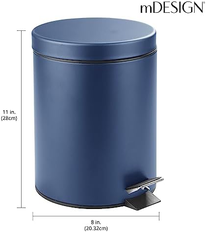 mDesign Pedal Bin — Metal Waste Bin with Pedal, Lid and Plastic Bucket Insert — for Bathroom, Kitchen, and Office — 5 Litre Household Rubbish Bin with Ergonomic Design — Blue