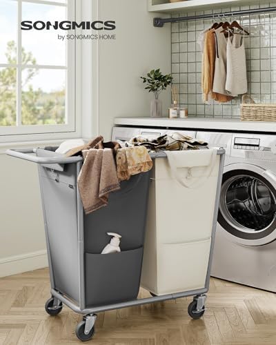 SONGMICS 2-Section Laundry Basket with Wheels, 50.2 Gallons (190 L) Hamper