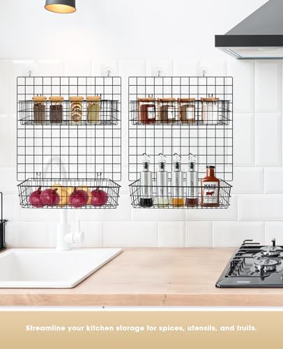 ANZOME Hanging Wire Basket, Black Metal Grid Panel Display Organizer