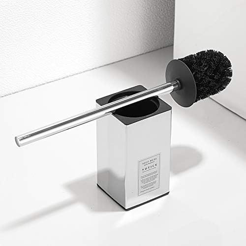 Freestanding Toilet Brush Holder for bathrooms 304 Stainless Steel Toilet Brush Stand Square Storage and Organization Rust Resistant 17-inch high Polished Chrome Finished