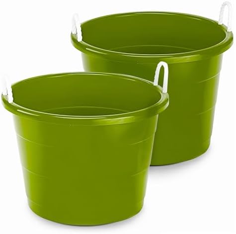 HOMZ Utility Tub, Storage Bucket with Rope Handles, 17 Gal, Green, 2 Pack