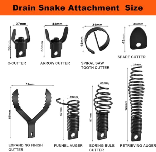 8-Piece Drain Snake Kit for 5/16" to 3/4" Cables – Heavy-Duty Manganese Steel Cutters for Roots, Grease & Stubborn Clogs – Includes Storage Case & Metal Ring