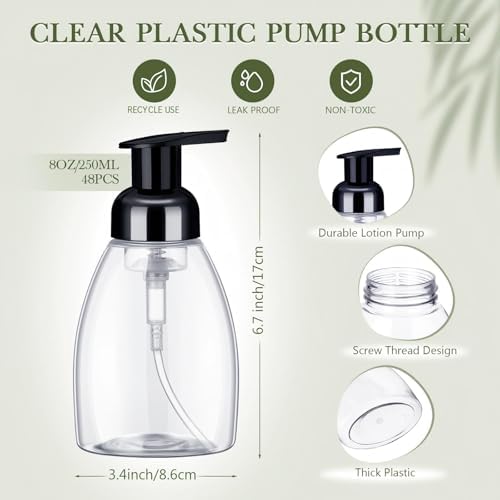 Nuenen 48 Pcs Foaming Soap Dispenser Pump Bottles,8oz Plastic, Black