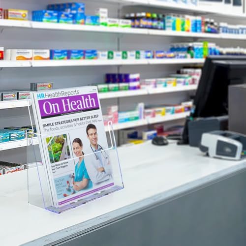 Marketing Holders 2 Pack Magazine Display 8.5”W Countertop Offices Stores Hotels Advertising Businesses Wide Single Pocket Clear Acrylic Tabletop Brochure Holder Ad Trade Show