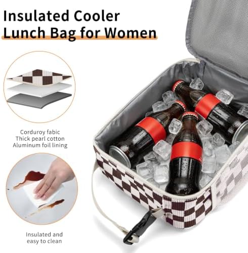 Lunch Box for Women Men Adult Insulated Lunch Bag Women Men Small Reusable Lunchbox for Work Picnic Travel (Coffee Stripes)