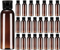 uxcell 2 Oz Plastic Bottles with Flip Caps, 24 Pcs Reusable Travel Size Containers with Lids Plastic Squeeze Refillable Dispensing Bottles for Shampoo, Body Soap, Toner(Brown Black)