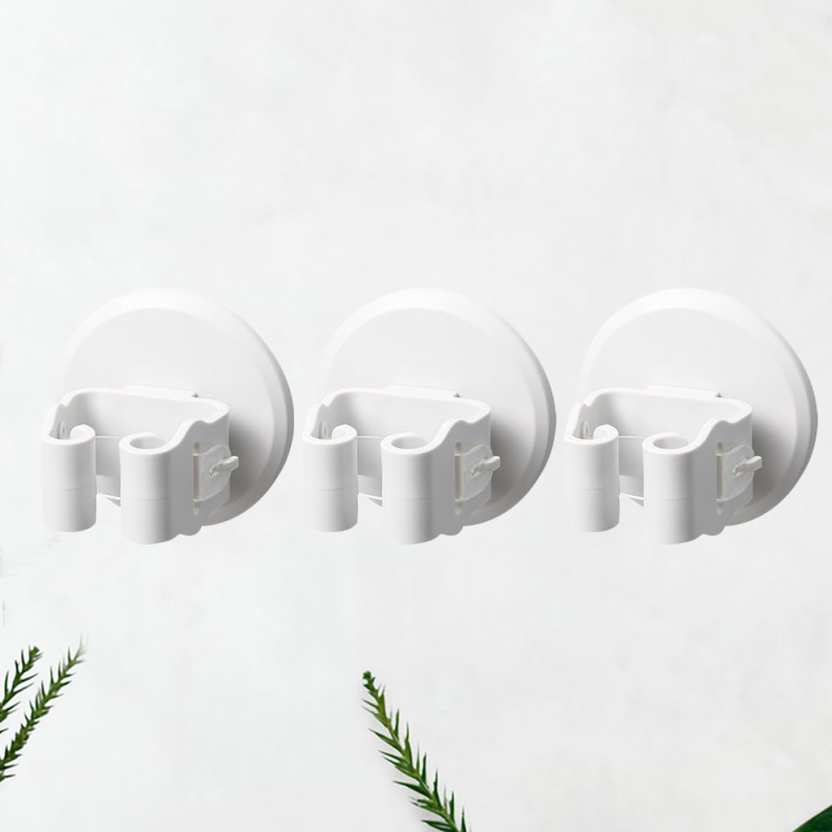 3pcs White Suction Cup Mop and Broom Holder Clamps