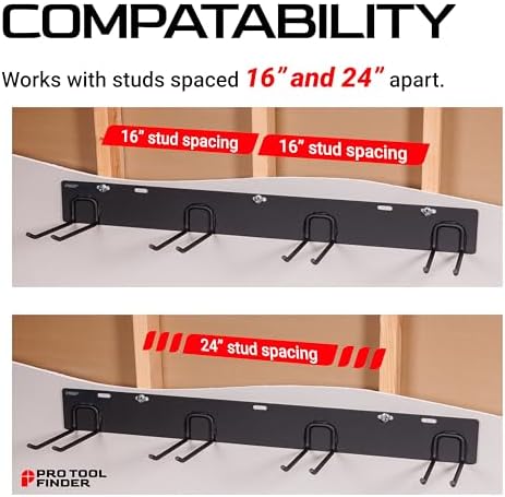 Garage Tool Organizer Wall Mount – Heavy Gauge Steel Rack with Welded Hooks, Holds 1300 lbs, Stud Mount, Powder Coated, 90 Inch