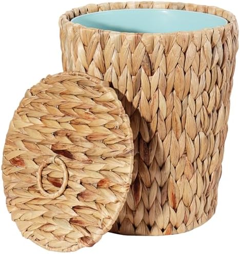 Wicker Trash Can, Handwoven Bathroom Waste Basket, 3.5 Gallon