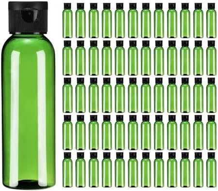 uxcell 2 Oz Plastic Bottles with Flip Caps, 200 Pcs Reusable Travel Size Containers with Lids Plastic Squeeze Refillable Dispensing Bottles for Shampoo, Body Soap, Toner(Green Black)