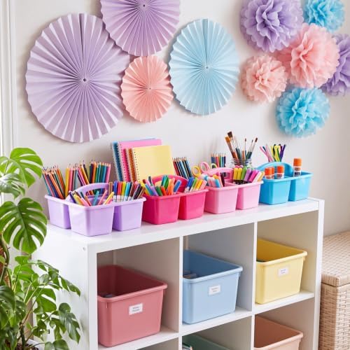 Kathfly 12 Pack Classroom Caddy Organizer with Handle Bulk, Purple Pink
