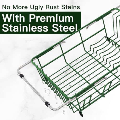 MAJALiS Green Expandable Dish Drying Rack Over Sink with Extra Drying Mat