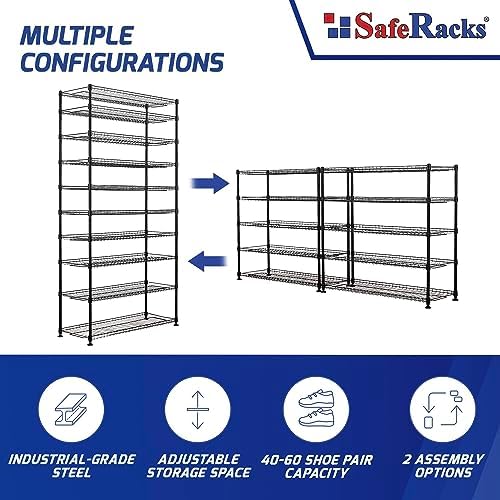 SafeRacks 10-Tier Shoe Rack - 60 Pair Heavy Duty Storage Stand