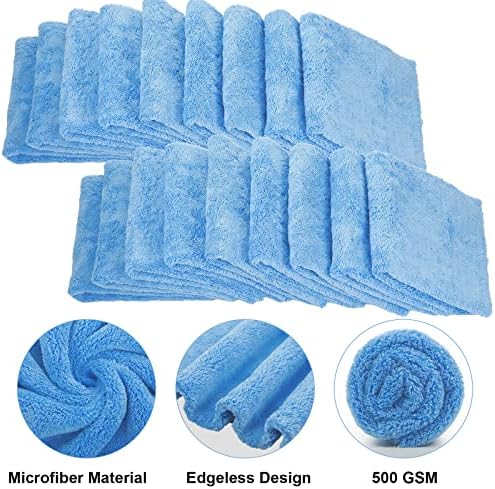 Shimeyao 30 Pcs 16 × 16 Inch Microfiber Towels for Cars, 500 GSM Edgeless Plush Car Detailing Towel, Lint Free Scratch Free Cleaning Cloths for Drying, Washing, Polishing, Waxing, Home (Light Blue)