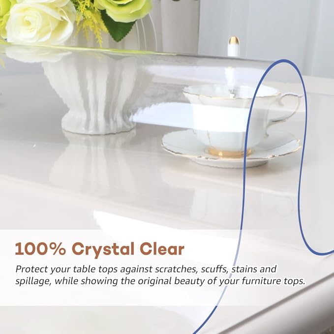 RostiKong 32 x 84 Inch Clear Plastic Tablecloth Protector Waterproof Wipeable Office Desk Pad Vinyl Dining Room Table Protector for Wood Furniture Glass Kitchen Coffee Garden Vanity Patio Table Mat