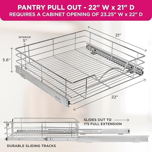HOLDN’ STORAGE Pull Out Cabinet Organizer, Pantry Drawer, 22"W x 21"D x 5"H