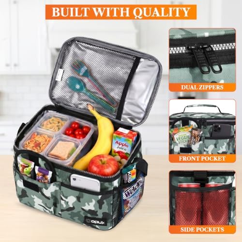 opux Insulated Lunch Box Adult, 14 Can Leakproof Cooler Bag Kid, Camo Green