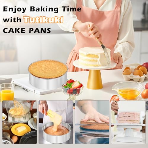 6 Inch Cake Pan - 3PCS Stainless Steel Smash Cake Baking Pans Tins with 100 PCS Parchment Paper, Round Bakeware for Party Birthday Wedding, Mirror Finish & Dishwasher Safe