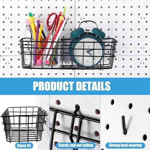 Sieral 4 Pcs Large Pegboard Baskets Set 12 x 6.5 x 4 Inch Black Metal Wire Baskets Peg Board Organizer Accessories Wall Mount Pegboard Bins Workbench Garage Storage Versatile Wall Organizer Attachment