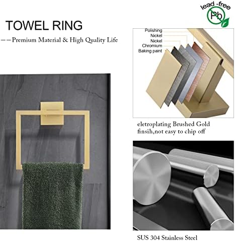 Brushed Gold Towel Bar Set Bathroom Hardware Set, 5 Pieces Gold Bathroom Accessories Set Stainless Steel Wall Mounted Towel Holder for Bathroom 23.6in