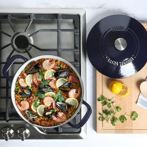 Martha Stewart Gatwick 7 QT Enamel Cast Iron Dutch Oven – Navy Blue, Heavy-Duty Durable Dutch Oven for Slow Cooking, Braising, and Baking