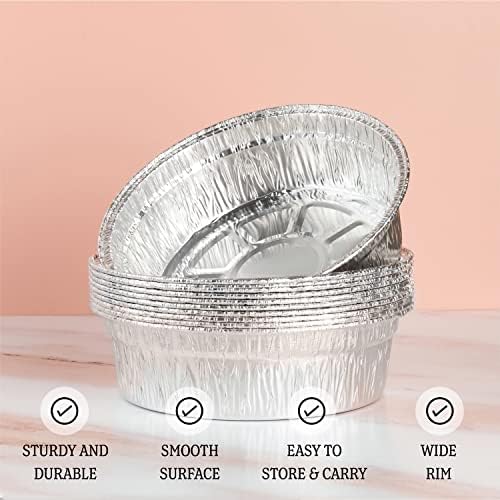PLASTICPRO 9'' Inch Deep Round Tin Foil Pans Disposable Aluminum, Freezer & Oven Safe - For Baking, Cooking, Storage, Roasting, & Reheating, Pack of 20