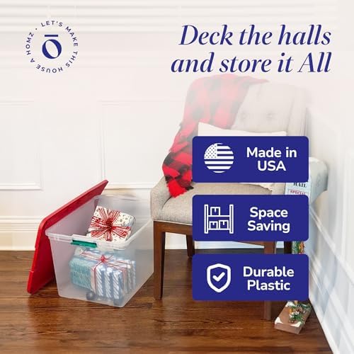 HOMZ Secure Latch, Clear Plastic Storage Organizer Bins, 64 Quart, 4 Pack
