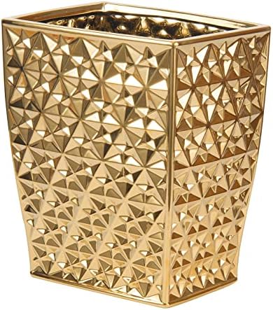Ceramic Gold Square Garbage Can Kitchen Trash Cans - Wastebasket, Garbage Container Bin for Bathroom, Bedroom, Kitchen, Home Office, and Kids Room, Holds Waste