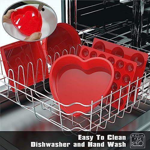 Silicone Heart Shaped Cake Pans - 11 Inch Large Nonstick Heart Cake Pans for Cakes and Brownies
