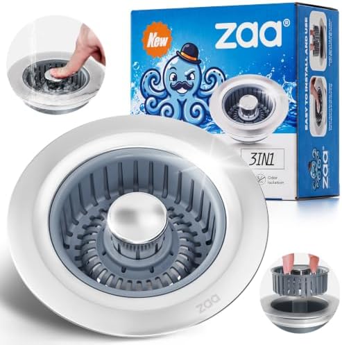 zaa 3 in 1 Kitchen Sink Drain Strainer Stopper Removable Basket Pop-Up