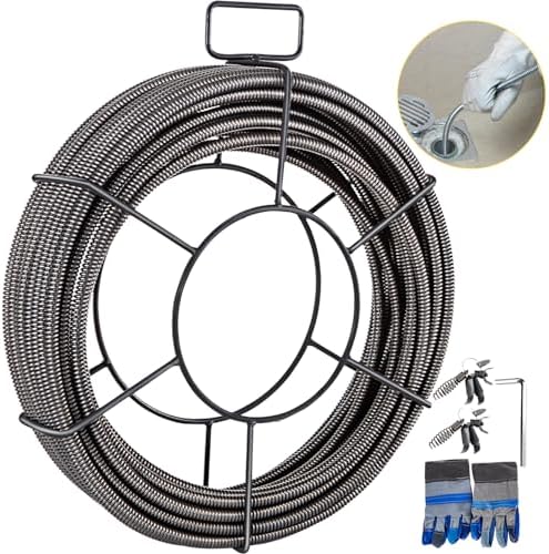 VEVOR Drain Cleaning Cable 75ft x 3/8 inch Solid Core Cable Sewer Cable, Drain Auger Cable Cleaner, Snake Clog Pipe Drain Cleaning Cable W/Four Shapes of Cutters